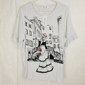 New Love & Lace Venice fashion girl rhinestone ruffled sleeve top Large Artsy